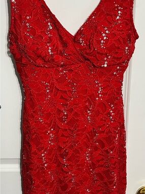 Ruby Rox - Red Sequin Lace Dress